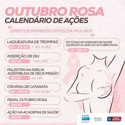 Calendário das ações do Outubro Rosa