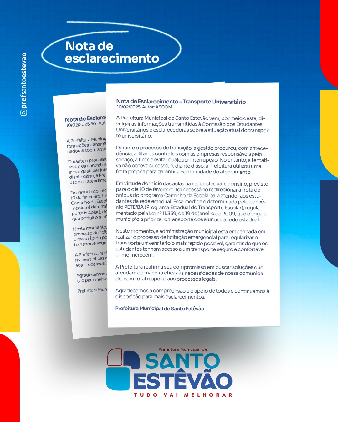 Nota de Esclarecimento - Transporte Universitário