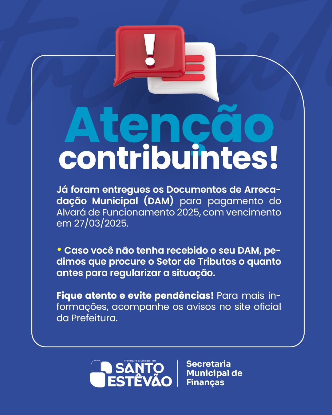 Atenção, contribuintes! Regularize seu Alvará de funcionamento! 